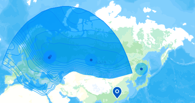 Зона облучения сигналов NTV Plus Vostok со спутника
